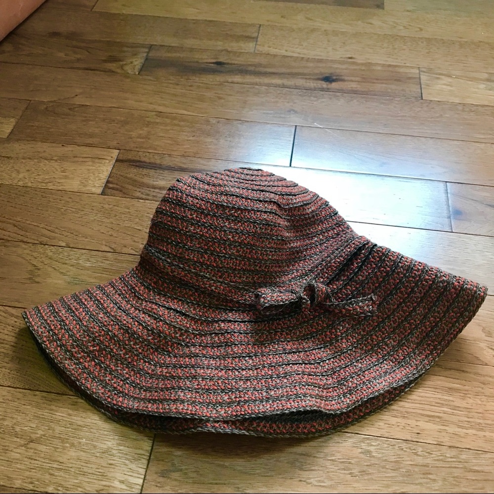 Anthropology woven beach hat in brown/orange